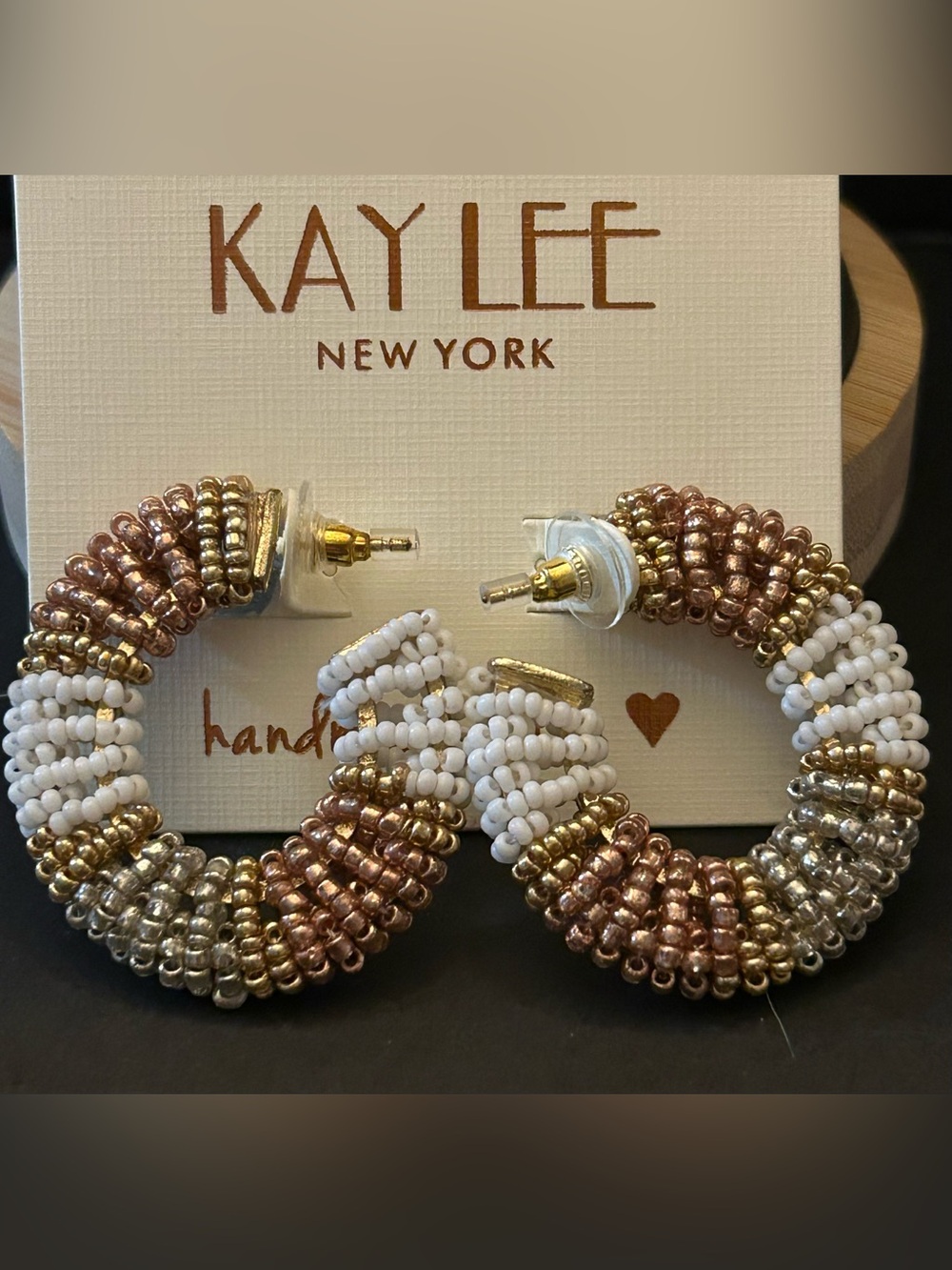 Handmade White, Rose Gold, Silver & Gold Beaded Boho Hoop Earrings